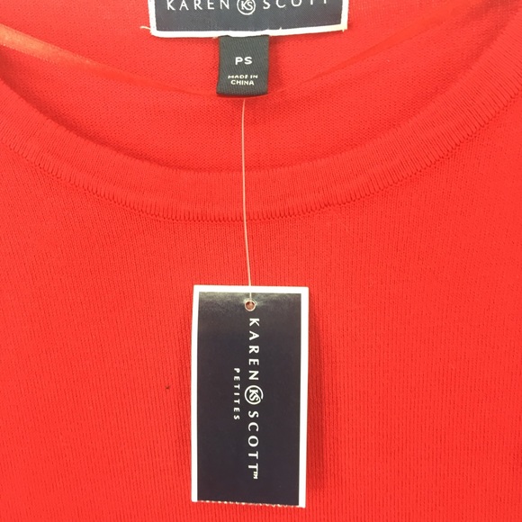 Karen Scott Sweater Red/ Black Fine Gauge Knit - Picture 3 of 7